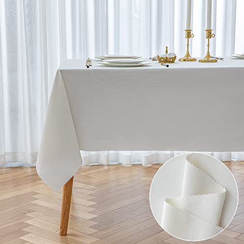 Yeahshion Rechteckige Tischdecke, Anti-Fleck, Weiss 140x200cm, wasserdichte Tischdecke aus Polyester mit Gewelltem Rand für Tisch, Essen, Restaurant von Yeahshion