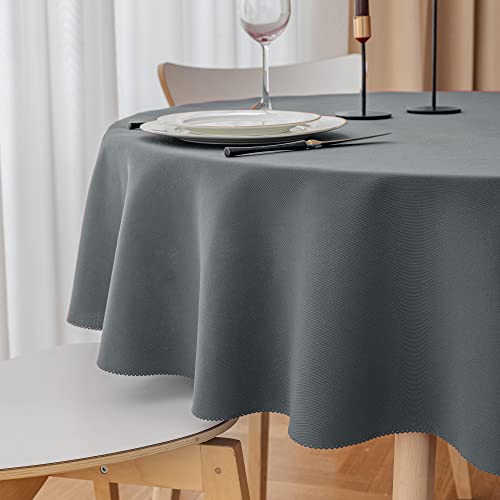 Yeahshion Schmutzabweisende Runde Tischdecke Dunkelgrau Φ120cm, wasserdichte Tischdecke aus Polyester mit Gewelltem Rand für Tisch, Essen, Restaurant von Yeahshion