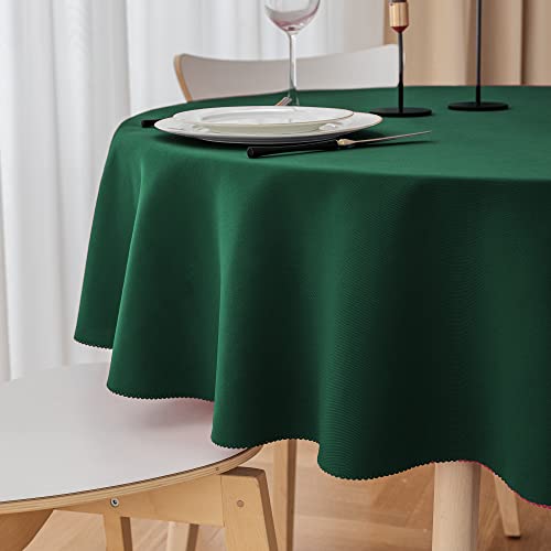 Yeahshion Schmutzabweisende Runde Tischdecke Dunkelgrün Φ150cm, wasserdichte Tischdecke aus Polyester mit Gewelltem Rand für Tisch, Essen, Restaurant von Yeahshion