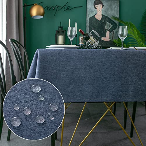 Yeahshion Tischdecke Rechteckig Schmutzabweisend, Blau 140 x 280 cm, Polyester-Leinen-Effekt, wasserdichte Tischdecke für Tisch, Esszimmer, Restaurant, Schutz (Blau, 140 x 280 cm) von Yeahshion