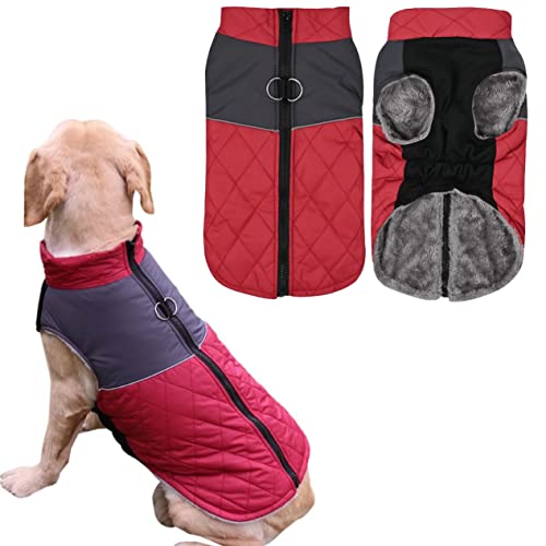 Hundemantel Mit Fleece gefütterte warm Hundejacke, Hundeweste Winter Warme Winddichte, Wasserdicht, Reflektierend Hunde Jacke Kleidung für kleine mittel große Hunde (S, Rot) von Yealay