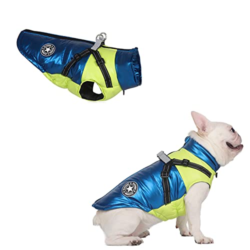 Hundemantel Warme Jacke Weste für kleine mittelgroße Hunde Wintermantel Wärme Hundewestengeschirr Reflektierende Hundejacke Wasserdicht - Hundemantel mit Geschirr (L, Blau) von Yealay