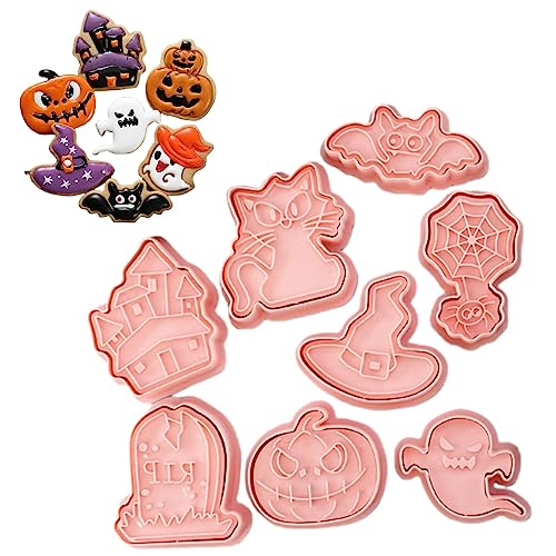 Yealoo Ausstecher Halloween 8 PCS Set,Halloween Plätzchenform Plätzchen Ausstecher,3D Kunststoff Halloween Keksausstecher Stempel Ausstechform (8 PCS Set A) von Yealoo