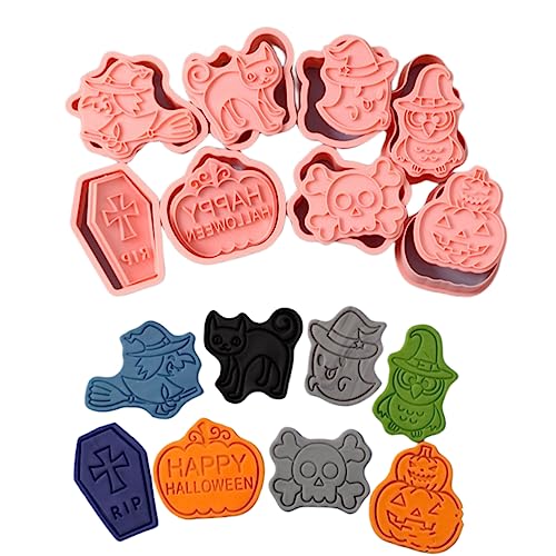 Yealoo Ausstecher Halloween 8 PCS Set,Halloween Plätzchenform Plätzchen Ausstecher,3D Kunststoff Halloween Keksausstecher Stempel Ausstechform (8 PCS Set B) von Yealoo