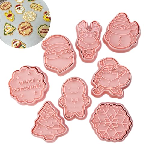 Yealoo Ausstecher Weihnachten 8 PCS Set,Weihnachten Plätzchenform Plätzchen Ausstecher,3D Kunststoff Weihnachten Keksausstecher Stempel Ausstechform (Weihnachten Set A) von Yealoo