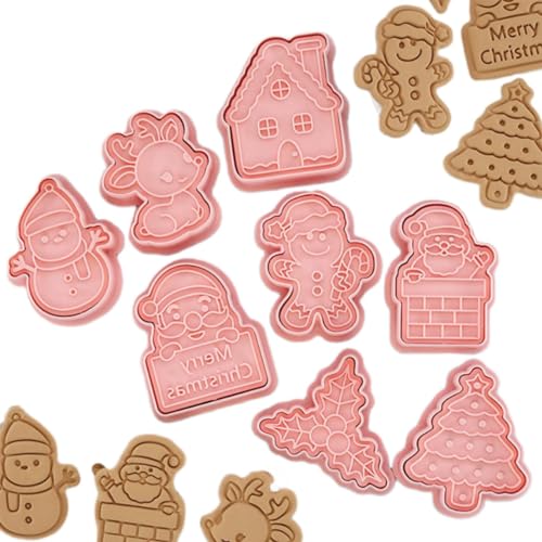 Yealoo Ausstecher Weihnachten 8 PCS Set,Weihnachten Plätzchenform Plätzchen Ausstecher,3D Kunststoff Weihnachten Keksausstecher Stempel Ausstechform (Weihnachten Set C) von Yealoo