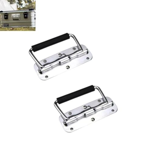 2 Boxengriffe, klappbar, aus Metall, 110 x 41 mm, Eisen, verchromt, federbelasteter Flugkastengriff mit Gummigriff, für Werkzeugkasten, Aufbewahrungsbox, Gepäck, Hardware-Ersatz. 2 Boxengriffe, klappbar, aus Metall, 110 x 41 mm, Eisen, verchromt, federbelasteter Flugkastengriff mit Gummigriff, für Werkzeugkasten, Aufbewahrungsbox, Gepäck, Hardware-Ersatz. von Yeandshi