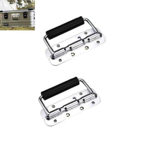 2 Boxengriffe, klappbar, aus Metall, 120 x 41 mm, Eisen, verchromt, federbelasteter Flugkastengriff mit Gummigriff, für Werkzeugkasten, Aufbewahrungsbox, Gepäck, Hardware-Ersatz. 2 Boxengriffe, klappbar, aus Metall, 120 x 41 mm, Eisen, verchromt, federbelasteter Flugkastengriff mit Gummigriff, für Werkzeugkasten, Aufbewahrungsbox, Gepäck, Hardware-Ersatz. von Yeandshi