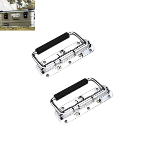 2 Boxengriffe, klappbar, aus Metall, 140 x 40 mm, Eisen, verchromt, federbelasteter Flugkastengriff mit Gummigriff, für Werkzeugkasten, Aufbewahrungsbox, Gepäck, Hardware-Ersatz. 2 Boxengriffe, klappbar, aus Metall, 140 x 40 mm, Eisen, verchromt, federbelasteter Flugkastengriff mit Gummigriff, für Werkzeugkasten, Aufbewahrungsbox, Gepäck, Hardware-Ersatz. von Yeandshi