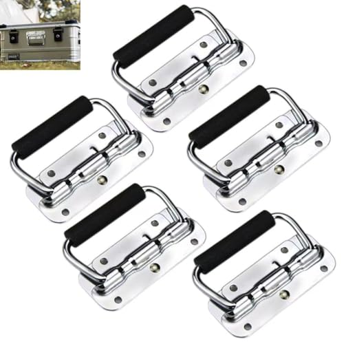 5 Boxengriffe, klappbar, aus Metall, 100 x 41 mm, Eisen, verchromt, federbelasteter Flugkastengriff mit Gummigriff, für Werkzeugkasten, Aufbewahrungsbox, Gepäck, Hardware-Ersatz. 5 Boxengriffe, klappbar, aus Metall, 100 x 41 mm, Eisen, verchromt, federbelasteter Flugkastengriff mit Gummigriff, für Werkzeugkasten, Aufbewahrungsbox, Gepäck, Hardware-Ersatz. von Yeandshi