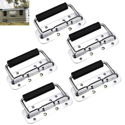 5 Boxengriffe, klappbar, aus Metall, 120 x 41 mm, Eisen, verchromt, federbelasteter Flugkastengriff mit Gummigriff, für Werkzeugkasten, Aufbewahrungsbox, Gepäck, Hardware-Ersatz. 5 Boxengriffe, klappbar, aus Metall, 120 x 41 mm, Eisen, verchromt, federbelasteter Flugkastengriff mit Gummigriff, für Werkzeugkasten, Aufbewahrungsbox, Gepäck, Hardware-Ersatz. von Yeandshi