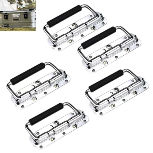 5 Boxengriffe, klappbar, aus Metall, 140 x 40 mm, Eisen, verchromt, federbelasteter Flugkastengriff mit Gummigriff, für Werkzeugkasten, Aufbewahrungsbox, Gepäck, Hardware-Ersatz. 5 Boxengriffe, klappbar, aus Metall, 140 x 40 mm, Eisen, verchromt, federbelasteter Flugkastengriff mit Gummigriff, für Werkzeugkasten, Aufbewahrungsbox, Gepäck, Hardware-Ersatz. von Yeandshi