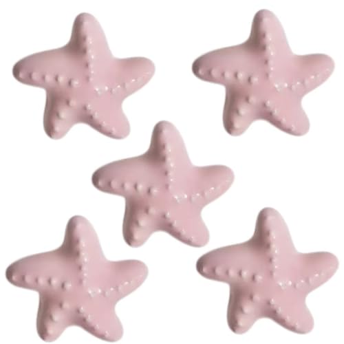5 Stück hellrosa von niedlichen glänzenden Keramik-Türgriffen in Seestern-Form, niedliche Türgriffe, Schränke, Kleiderschränke, Keramikschubladen, Küchen-Schminktisch, Kinderzimmerknäufe. von Yeandshi