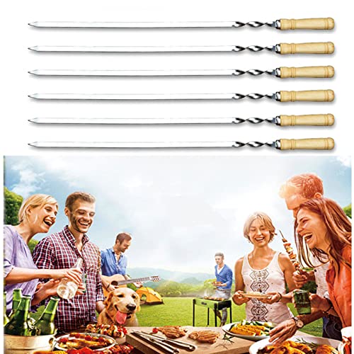 55 cm Grillspiesse GrillspießE, Schaschlikspieße Edelstahl Lang Mit Massivholzgriff Grillspieß BBQ für Grillabende im Freien und Familiengrillfeste, 6-Teiliges Set von Yearninglife