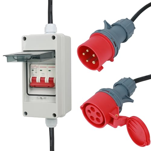 CEE Adapter 32A auf16A, Starkstrom Adapter 32A Stecker auf 16A Kupplung mit Leitungsschutzschalter 16A,32A auf 16A mit Phasenwender Starkstrom Adapter, 5x2.5mm Starkstromkabel-CEE Verlängerungskabel von Yearninglife