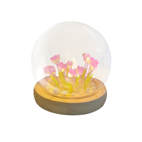 DIY Tulpe Nachtlicht, Tulip Lamp mit Glasabdeckung,Atmosphäre Licht Schlafzimmer Schlafen Tischlampe, Tischdekoration Geschenkidee Ideale Kunst Bastelgeschenke für Mädchen Schlafzimmer (lila 13led) von Yearninglife