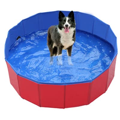 Faltbar Hundepool, Hundepool Schwimmbad für Hunde und Katzen，PVC rutschfeste Schwimmbecken ​mit Wasserablassventil für Hunde Katze, Kleine Haustiere, Kinder Badewanne (80x20cm) von Yearninglife