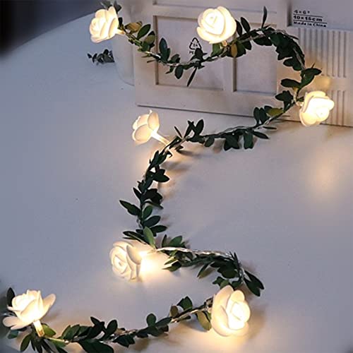 Yearninglife LED Lights Roses, Warmweiß Rosenblüten Deko Blumen-Lichterketten mit grünen Blättern Feiertagsbeleuchtung für Geburtstag Party Hochzeit Weihnachten (6 Meter 40 LED) von Yearninglife