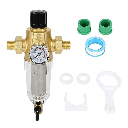 Mechanischer Rückspülfilter,Wiederverwendbare Ausspülbarer Feinfilter, Wasserhahn Wasserfilter mit Manometer & Adapter, Water Filter, Vorfilter Sedimentfilter für Brunnenwasserschlauch (3/4 zoll) von Yearninglife