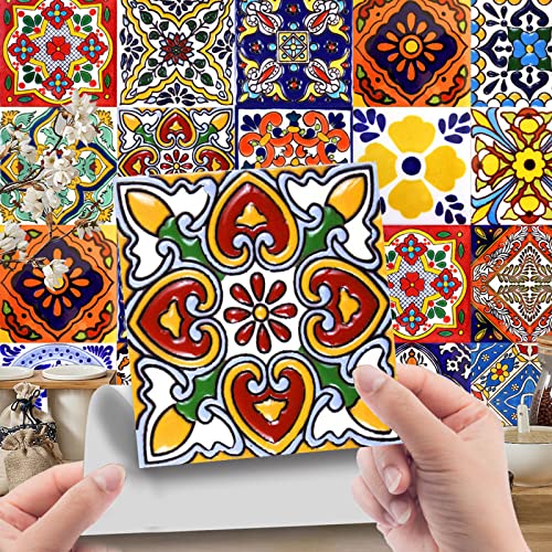 Mosaik Küche Wandaufkleber Bodenaufkleber,DIY Marokkanischer Fliesenaufkleber für Badezimmer,Selbstklebende Treppenaufkleber Bunt Wandfliese Aufkleber Tile Stickers für Wandfliesen (24X15*15CM-A) von Yearninglife