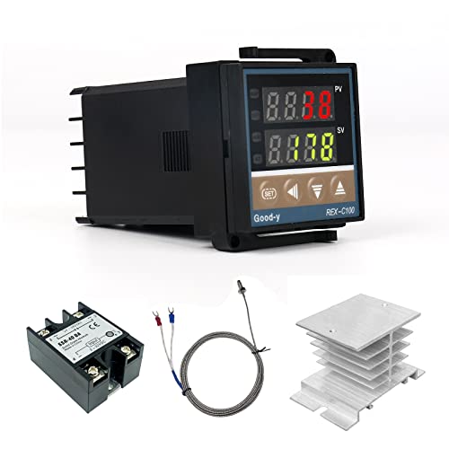 REX-C100 Digital Temperaturregler,PID Regler Thermostat mit K Sensoreingangsrelais 1 m Sonde +SSR Ausgang Kühlkörper, Temperaturwächter Heizung Thermometer von Yearninglife