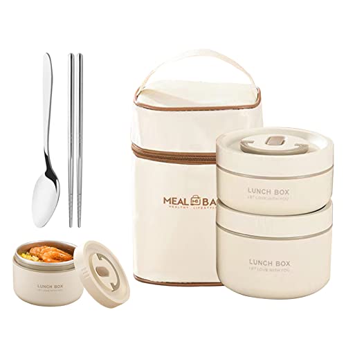 Tragbares Lebensmittel isoliertes Lunch-Behälter,Edelstahl Lunchbox mikrowellengeeignet mit Tasche,Isolierbehälter Thermo Lunchbox Auslaufsicher Warmhaltebox mit Löffel für Schule Büro (2 Schichten) von Yearninglife