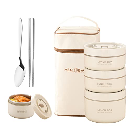Tragbares Lebensmittel isoliertes Lunch-Behälter,Edelstahl Lunchbox mikrowellengeeignet mit Tasche,Isolierbehälter Thermo Lunchbox Auslaufsicher Warmhaltebox mit Löffel für Schule Büro (3 Schichten) von Yearninglife
