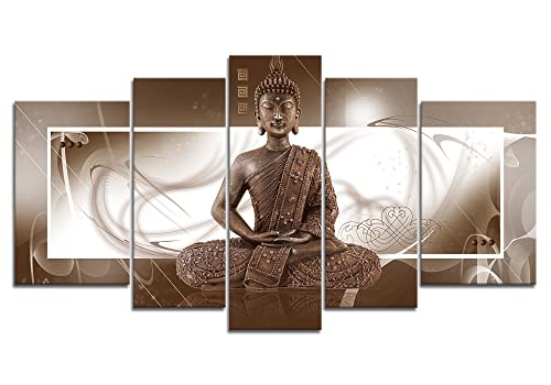 5 Teiligs Bild Buddha,Zen Leinwand Bilder,Wandbilder Wohnzimmer Leinwandbild Modern Kunstdruck für Schlafzimmer Wanddeko (Bereit zu Hängen) von Yeawin
