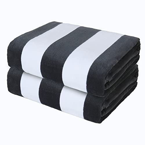 Yebeda 2er-Set Strandtuch 180x90 cm Große Strandtücher aus Baumwolle, Weiche und Saugfähige Badetuch Pooltuch Duschtuch mit Streifenmuster, Grau von Yebeda