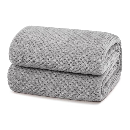 Yebeda Kuscheldecke Superweiche und Warme Fleecedecke für Sofa, Couch und Bett mit Waffel Muster, Kuschelige Angenehme Decke Wohndecke Sofadecke, 130x170 cm, Hellgrau von Yebeda
