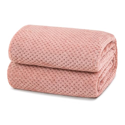 Yebeda Kuscheldecke Superweiche und Warme Fleecedecke für Sofa, Couch und Bett mit Waffel Muster, Kuschelige Angenehme Decke Wohndecke Sofadecke, 220x240 cm, Rosa von Yebeda