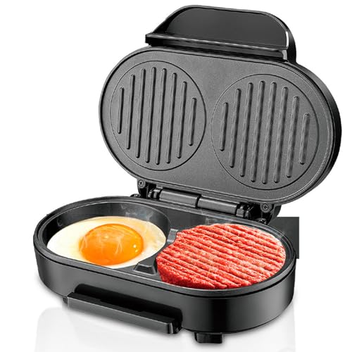 Elektrischer Frühstücksbereiter, Elektrischer Eier-Burger-Maker, Anti-Stick mit Aluminium-Heizplatte, Kompaktes Design für Eier-Pfannkuchen-Steak-Ei-Burger, Leicht zu Tragen von Yechiry