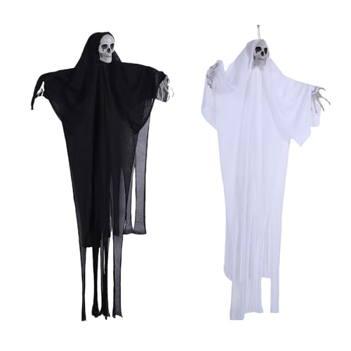 Yechiry 2 Stück Gruseliges Hängendes Halloween-Dekor Im Freien, Geist Halloween Tür Dekorationen Spuk Requisiten Haus Fenster Dekorationen Hängende Geister Skelett Sensenmann Party von Yechiry