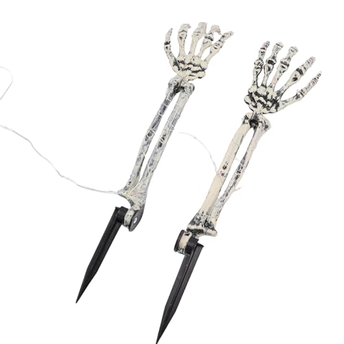 Yechiry 2 Stück Skelettarme, Einstellbarer Winkel, Leuchtende Skelettarme mit LED-Beleuchtung und Stabilem Sockel, Realistische Halloween-Dekorationen für Den Außenbereich (Rot) von Yechiry