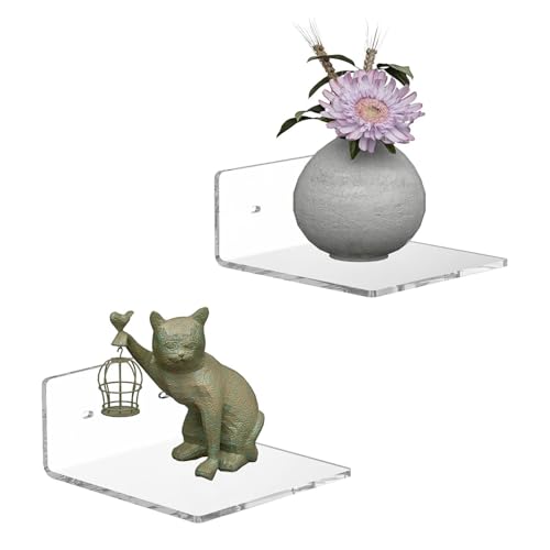 Yechiry 2pcs Kleine Schwimmende Regale, Acryl ohne Bohrem Wandmontage Mini Aufbewahrungsregal Hängende Regale Regalhalterungen mit Klebstoff für Sammlerstücke Display (A) von Yechiry