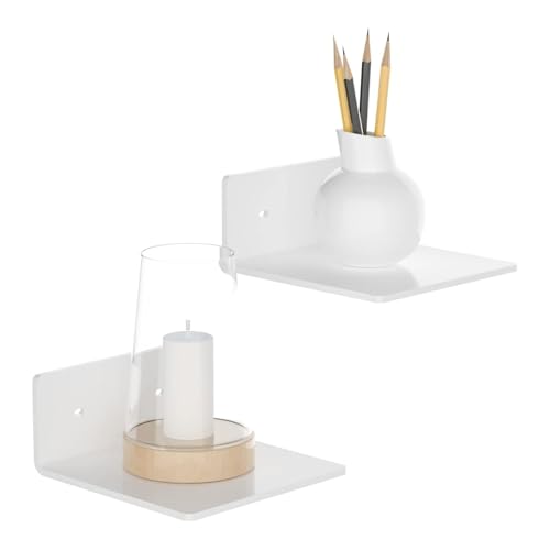 Yechiry 2pcs Kleine Schwimmende Regale, Acryl ohne Bohrem Wandmontage Mini Aufbewahrungsregal Hängende Regale Regalhalterungen mit Klebstoff für Sammlerstücke Display (B) von Yechiry