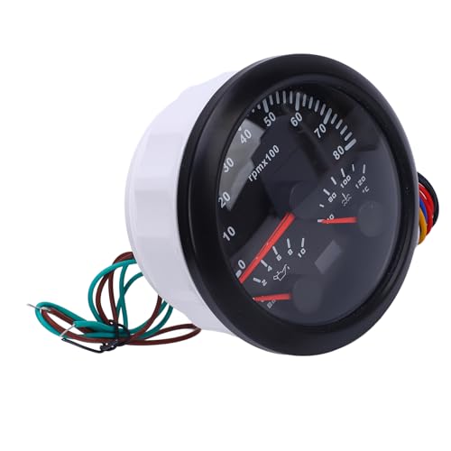 Yechiry 3 in 1 Drehzahlmesser 8000 U/Min, 0 Bis 10Bar -Öldruckmessstich (Schwarzes Zifferblatt schwarzer Lünette CX8289B) von Yechiry
