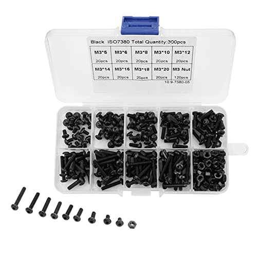 Yechiry 300pcs M3 Black 10.9 Button Head Hex Socket Sortment Sortment Kit mit 8 Größen Befestigungshardware für Industrie, Bau, Maschinerie Yechiry 300pcs M3 Black 10.9 Button Head Hex Socket Sortment Sortment Kit mit 8 Größen Befestigungshardware für Industrie, Bau, Maschinerie von Yechiry