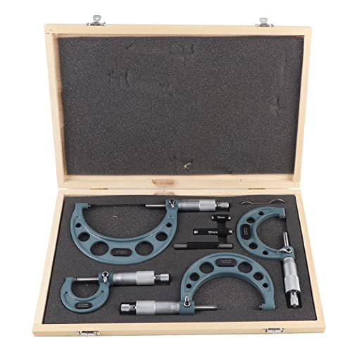 Yechiry 4pcs Außenmikrometer Set 0-100 Mm Präzisionsmaschinist-Werkzeuge Externe Mikrometerdicke, die Bremssattel mit Stabilem Holzhucken für die Dicke des Längendurchmessers Messen von Yechiry
