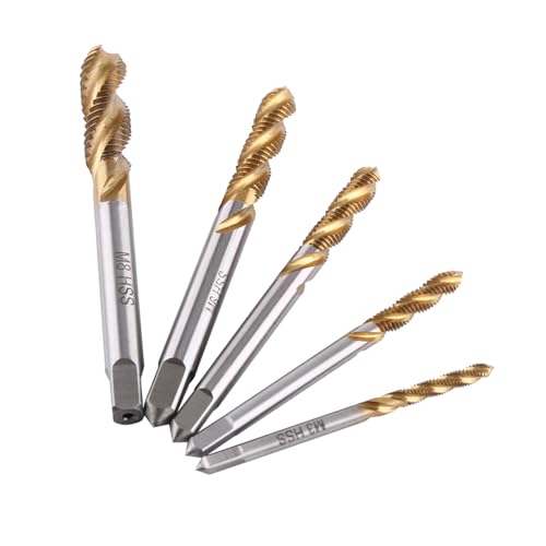 Yechiry 5 Pc Beschichtete HSS Spiraler Schraubenhähne Eingestellt, M3 M4 M5 M6 M8 Gewinde -Tippwerkzeug, Gewindeschneidwerkzeug, Gewindejackschlitten mit Spiralflöten für Hohe Härte, Yechiry 5 Pc Beschichtete HSS Spiraler Schraubenhähne Eingestellt, M3 M4 M5 M6 M8 Gewinde -Tippwerkzeug, Gewindeschneidwerkzeug, Gewindejackschlitten mit Spiralflöten für Hohe Härte, von Yechiry