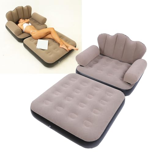 Yechiry Aufblasbare Couch, Leicht zu Tragen Tragbares Faltbar Verdickte, Flockte PVC -Aufblasbare Sofa -Bett, Aufblasen Couch Matratze | Aufblasbarer Lounge -Stuhl für Heimreisecamping von Yechiry