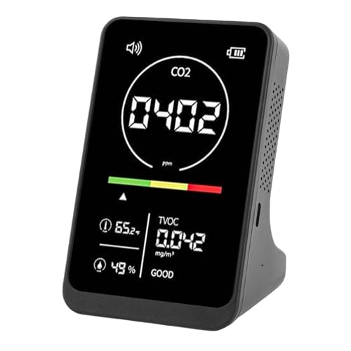 Yechiry CO2 -Detektor, 4 in 1 Luftqualitätsmonitor mit Soliden Erinnerung, Tragbarer Detektor für CO2, TVOC, Luftfeuchtigkeit, Temperatur von Yechiry