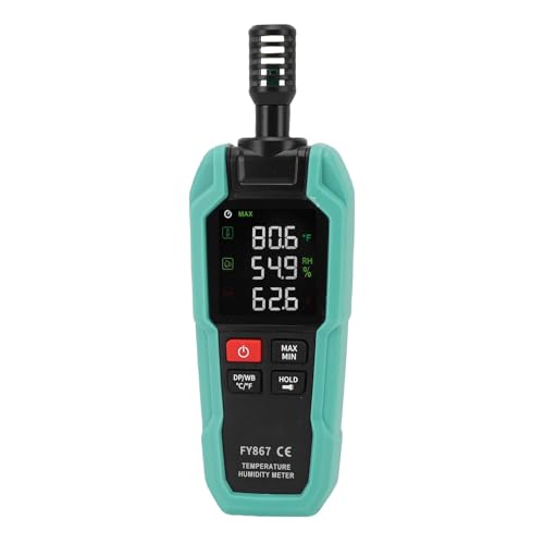 Yechiry Digitaltemperaturfeuchtigkeitsmessgerät, Multifunktionales Umgebungs -Taupunkt -Nassbirnenmonitor, Hochgenauigkeitsmesser mit Taschenlampe von Yechiry