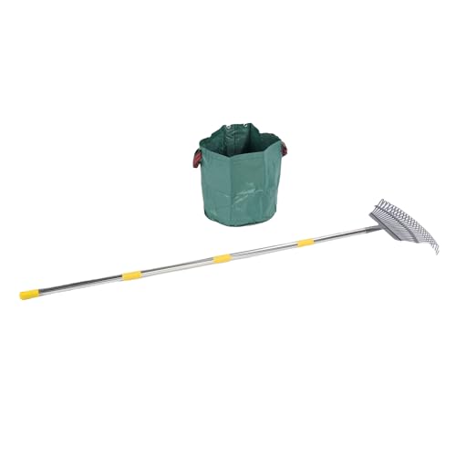Yechiry Gartenrechen, Abnehmbar und Verstellbar, mit Wiederverwendbarem Laubsack, Robuster Metall-Bogenrechen, mit 25 Stabilen Metallzinken, Gartengeräte, für Rasen, Gras von Yechiry