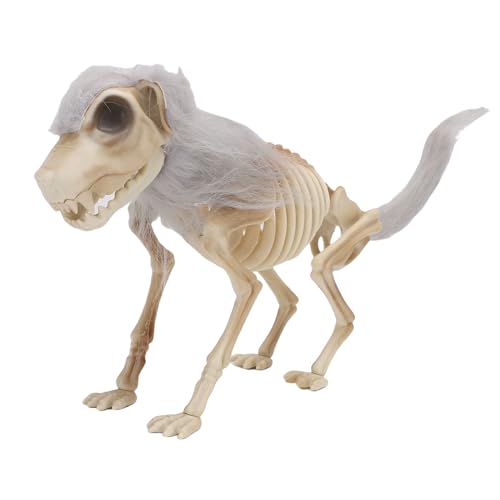 Yechiry Halloween-Skelett-Hund, Stehendes Plastik-Hundeskelett mit Fell und Stabilem Gelenkdesign, Gruselige Realistische Festtagsdekoration für Mottopartys, Geisterhaus von Yechiry