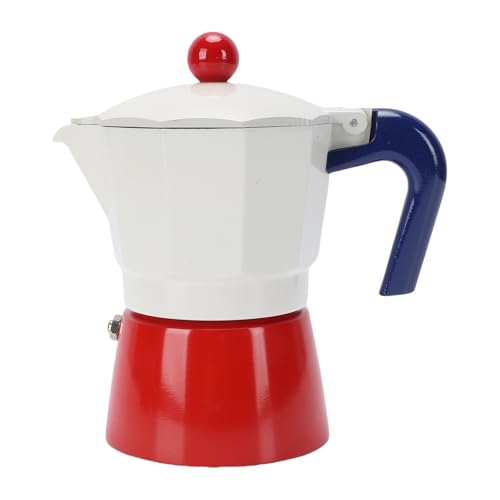 Yechiry Italienische Kaffeekanne, 150 Ml 3 Tassen Herd -Espressomaker Moka -Topf Aluminium -Kaffeemaschine mit Anti -Skalding -Griff und Silikondichtung Zum Camping zu Hause (Blau und rot) von Yechiry