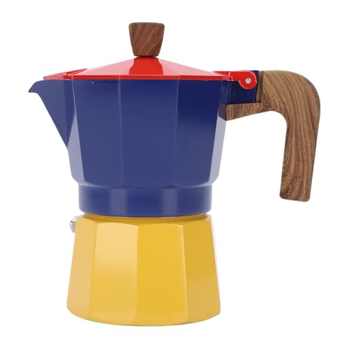 Yechiry Italienische Kaffeekanne, 150 Ml 3 Tassen Herd -Espressomaker Moka -Topf Aluminium -Kaffeemaschine mit Anti -Skalding -Griff und Silikondichtung Zum Camping zu Hause (Rotblau und Gelb) von Yechiry