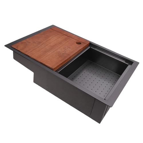 Yechiry Küchenspüle Workstation, Edelstahl Single Bowl RV Waschbecken Kombination mit Schneidebrett und Siebkorb, Kleiner Schwarzer Moderner Schwerlastabfall in der Stange Waschbecken für Boot, Yechiry Küchenspüle Workstation, Edelstahl Single Bowl RV Waschbecken Kombination mit Schneidebrett und Siebkorb, Kleiner Schwarzer Moderner Schwerlastabfall in der Stange Waschbecken für Boot, von Yechiry