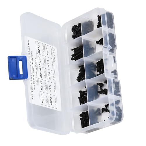 Yechiry M2 Hex -Sockel, 300pcs Hex -Sockel Kopfschraube, Sechskantbuchse und Nuss Kit 12.9 Grade Legierungsstahl Stahl für Automobile, Maschinenreparatur von Yechiry