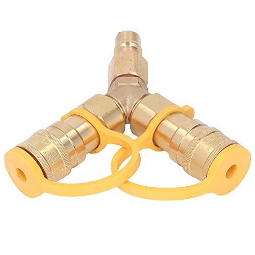 Yechiry Messingschlauchsplitter, 3/8 Zoll Messing 2 -Wege -Schlauch Schnellanschlussanschlüsse, Y Ventilschlauchsplitter mit Gas Schnellanschluss Adapter für Grills, Generatoren, Terrasseheizungen von Yechiry